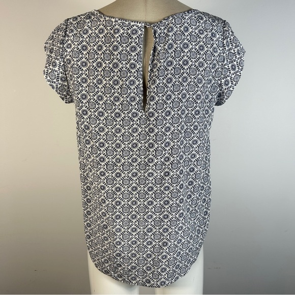Joie Navy and White Geometric Blouse M - Picture 3 of 9